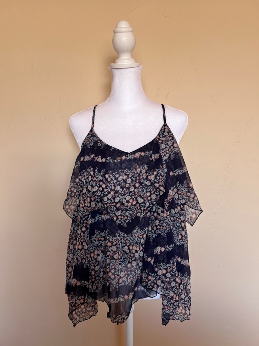 Floral Layered Chiffon Cami Top - Blue /Floral